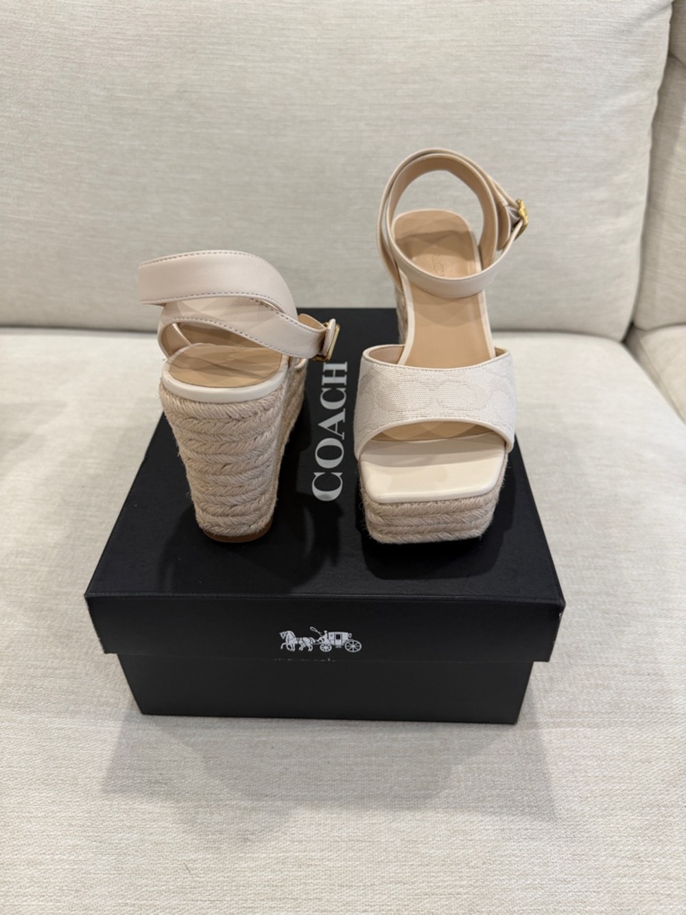 Coach Cream Espadrille Wedge Sandals with Ankle Strap - Picture 2 of 10